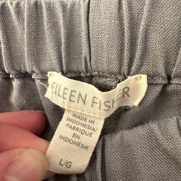 Eileen Fisher 100% Organic Linen Gray Pull On Pants Women's size LARGE - Picture 3 of 6